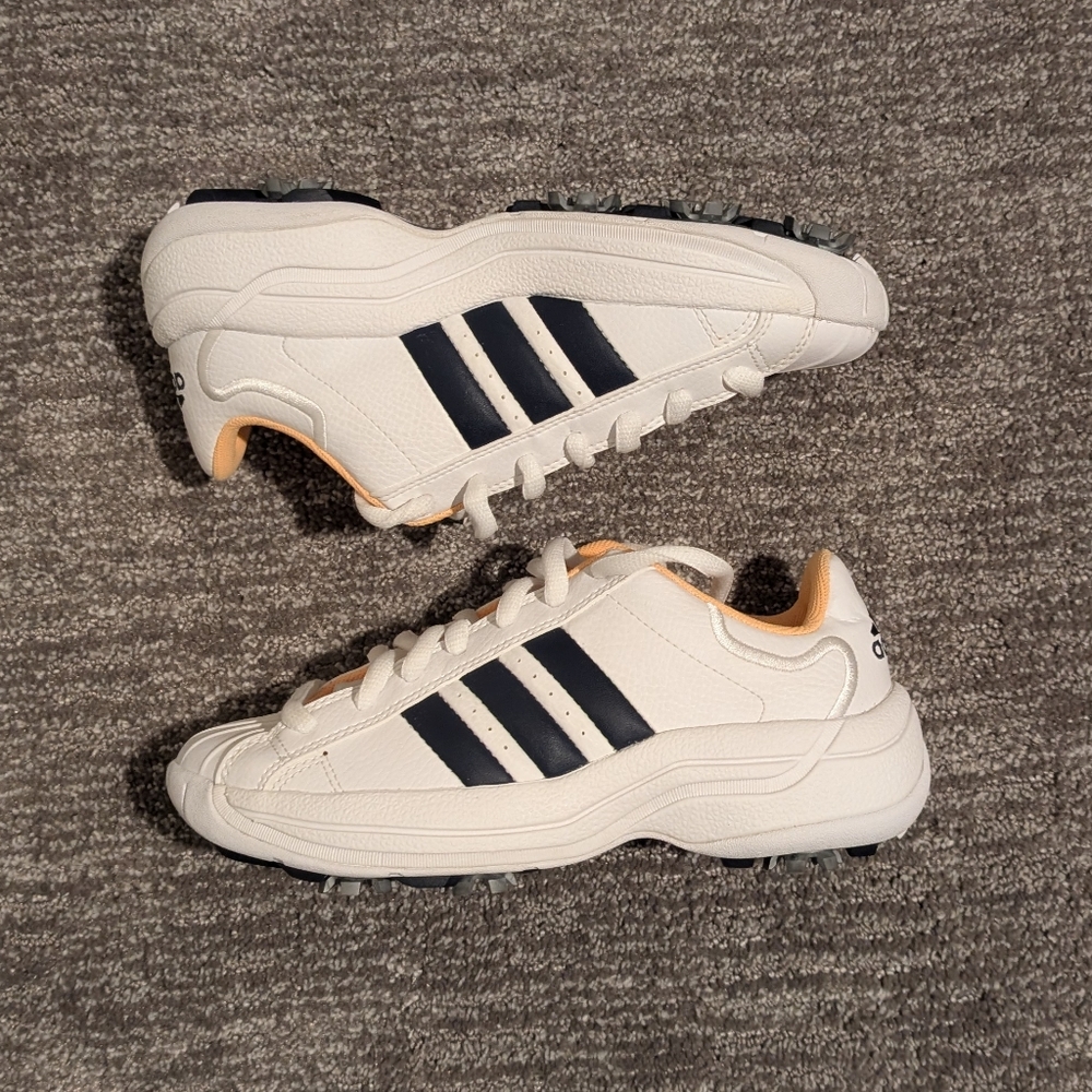 Vintage Adidas Brady K Custard Yellow/White/Navy Three Stripe Golf Shoes 547464 - Picture 6 of 11